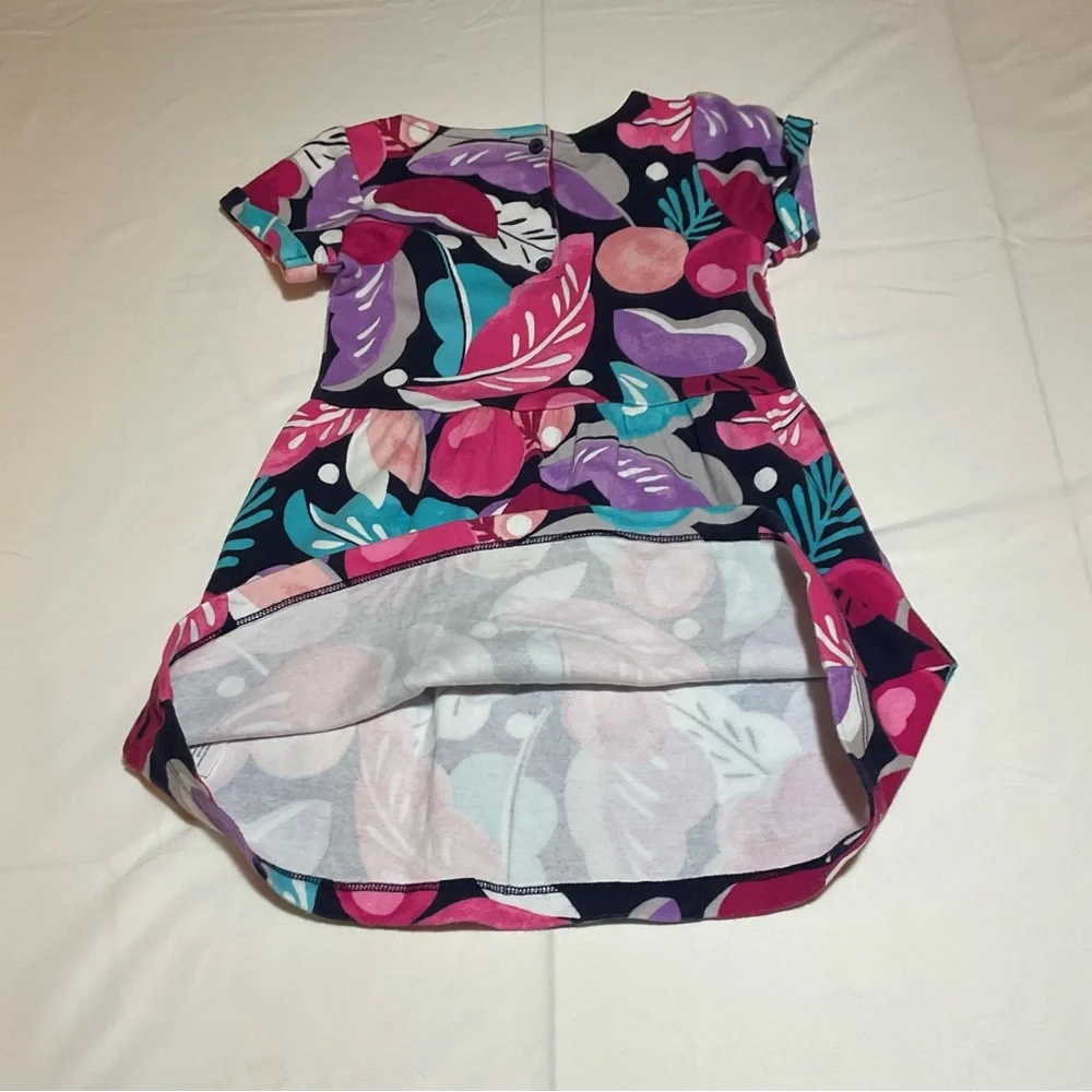 Gymboree Girls Size 5 Blue Pink Floral Print Short Sleeve Skater Dress